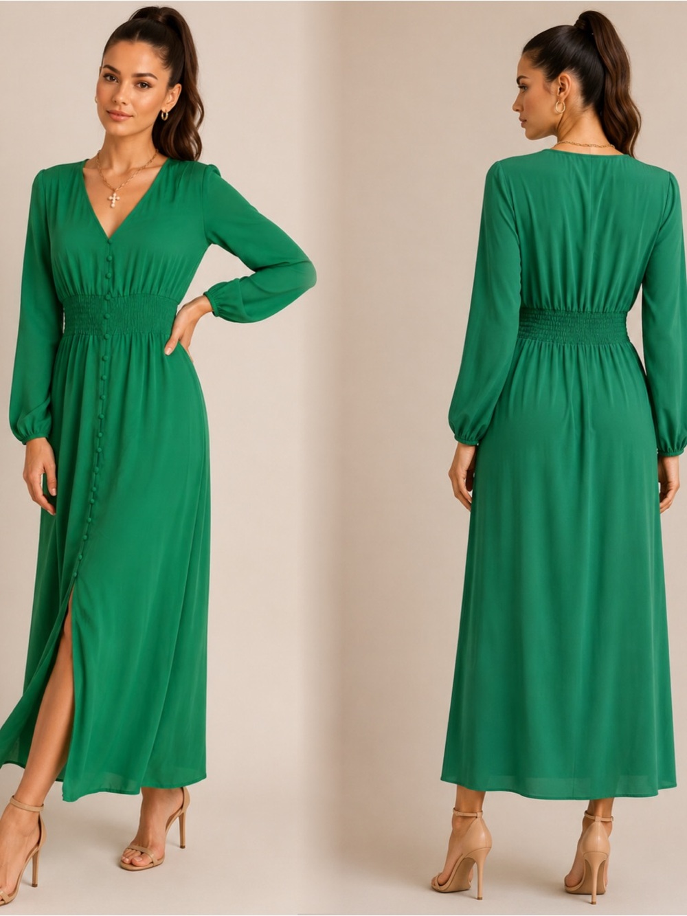 Iris Basic Kelly Green Long-Sleeve Maxi Dress